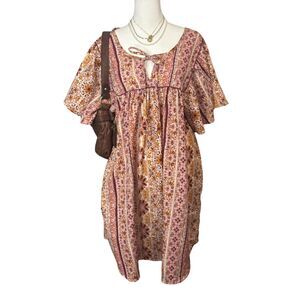 Band of the Free Boho Floral Maxi Dress Smocked Back Tiered Ruffle Hem